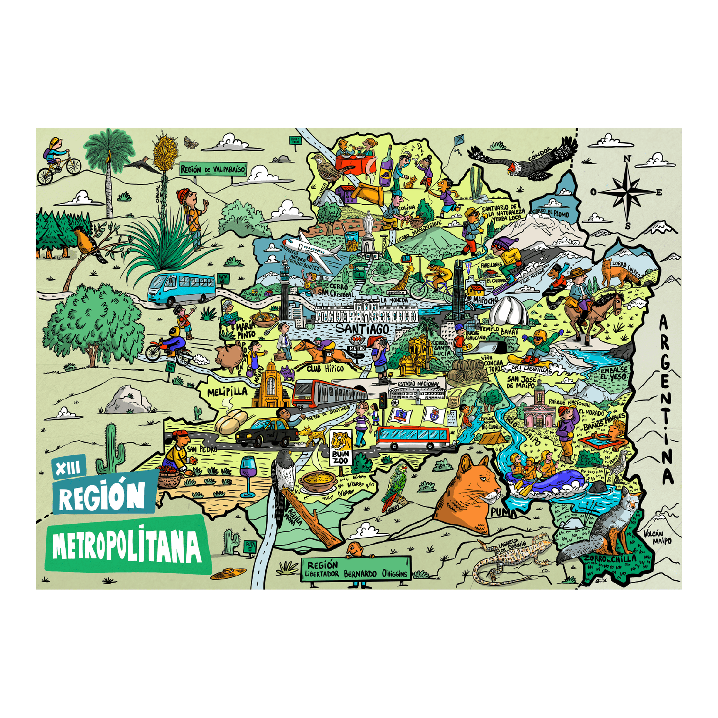 Póster/ Mapa Ilustrado Región Metropolitana 50x70