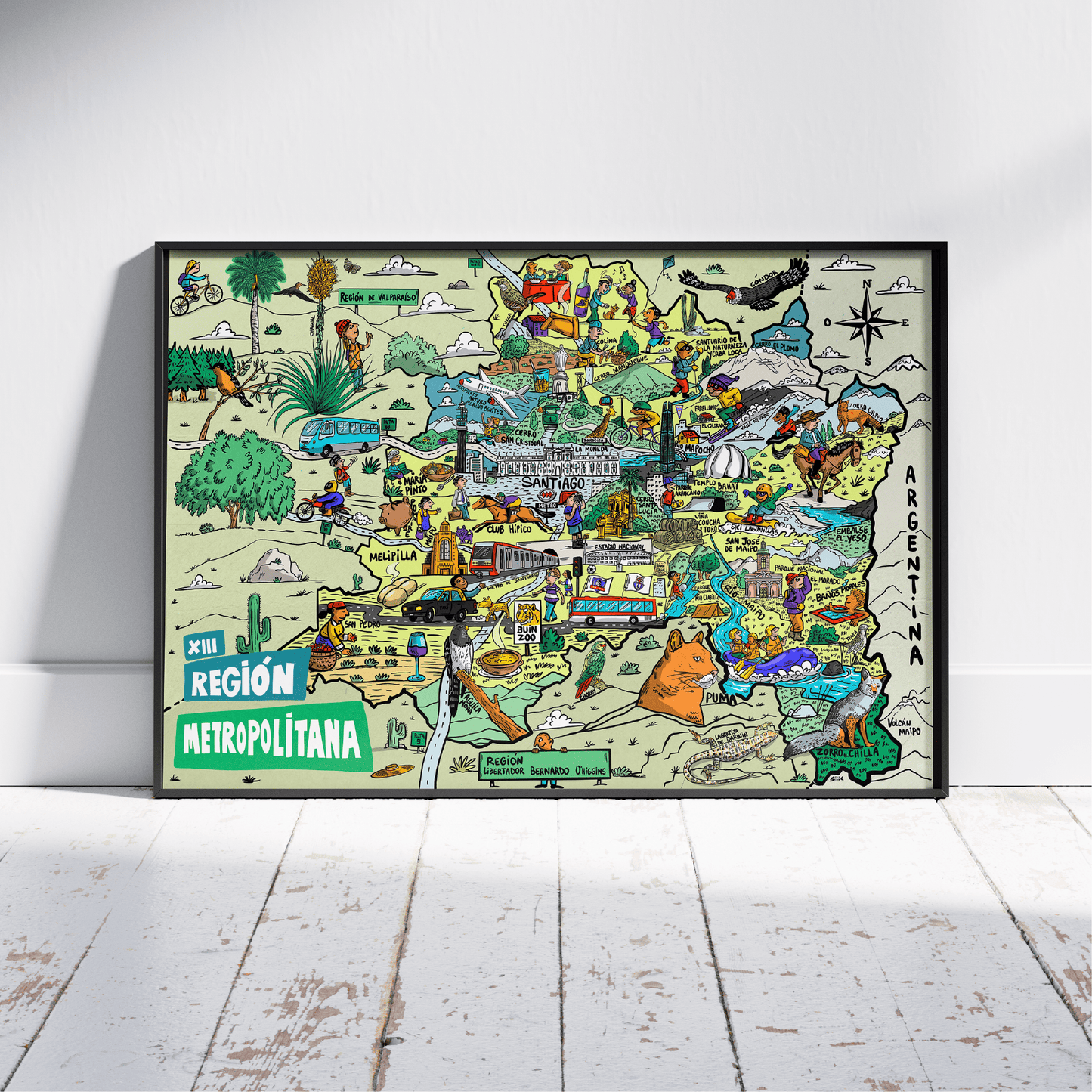 Póster/ Mapa Ilustrado Región Metropolitana 50x70