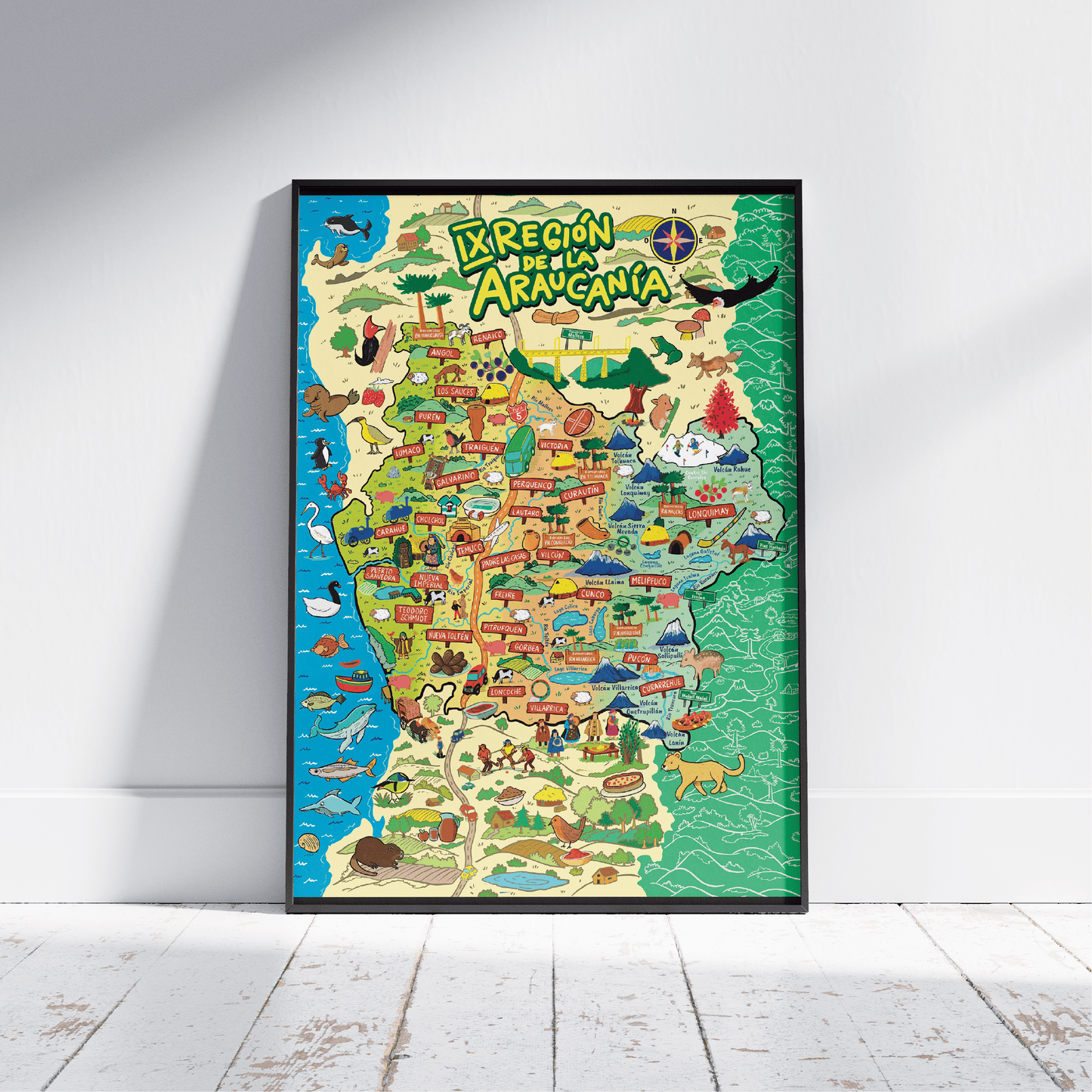Póster/ Mapa Ilustrado Región de La Araucanía