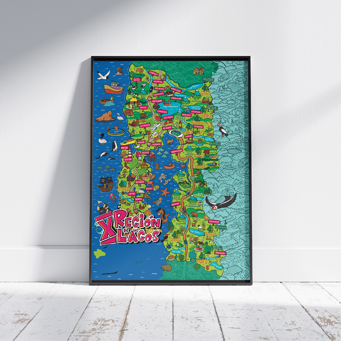 Póster/ Mapa Ilustrado Región de Los Lagos