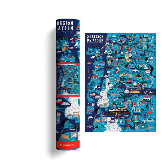 Póster/ Mapa Ilustrado Región de Aysén del General Carlos Ibáñez del Campo 50x70