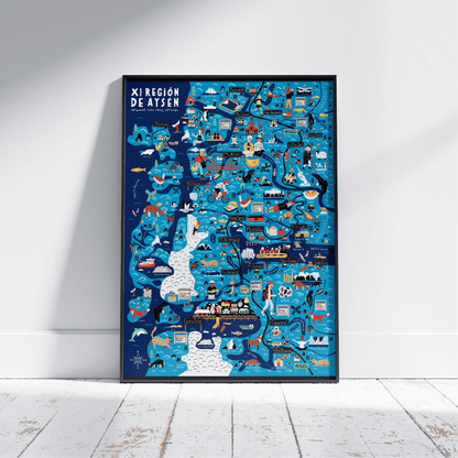 Póster/ Mapa Ilustrado Región de Aysén del General Carlos Ibáñez del Campo 50x70