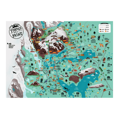 Póster/ Mapa Ilustrado Torres del Paine 50x70