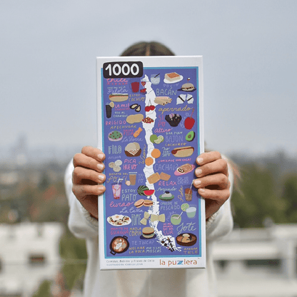 Puzzle Mapa Comidas, Bebidas y Frases de Chile 1000 Piezas